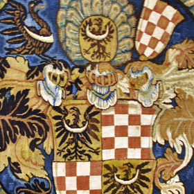 fragment XVI-wiecznego arrasu z herbem księcia Jerzego II brzeskiego