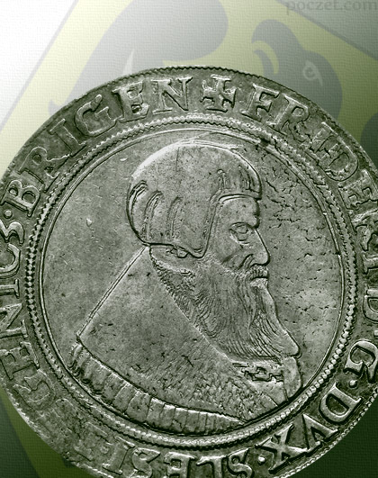 podobizna Fryderyka II legnickiego na awersie jego talara z roku 1542