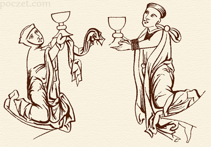 Konrad i Agafia ofiarowują katedrze płockiej kielich (w ramach pokuty za śmierć Jana Czapli)