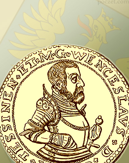 podobizna Wacława III Adama cieszyńskiego na awersie jego talara